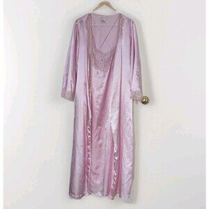 Vintage Amoureuse Pink Satin & Lace Sleep Gown & Robe Coquette Quiet Luxury Glam